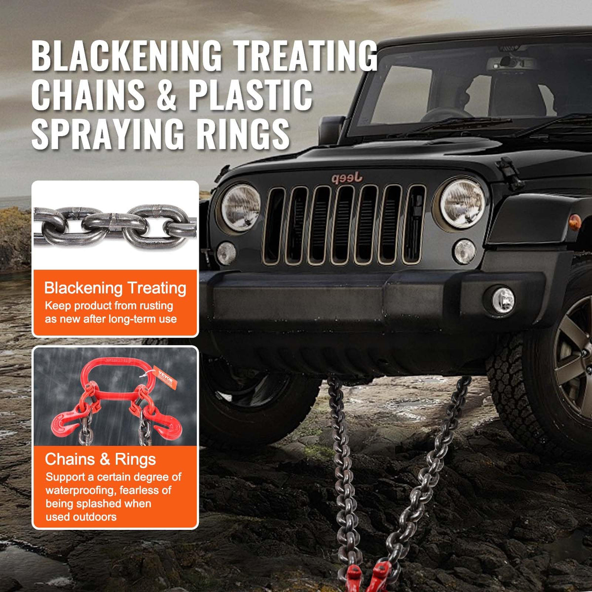 3/8" x 3' G80 V Bridle Towing Chain with J Hooks and Grab Hooks G34960