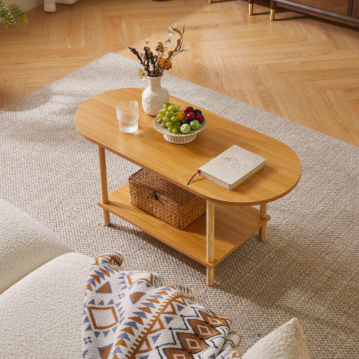 Wooden 2 Tier Coffee Table with Storage Shelf F159