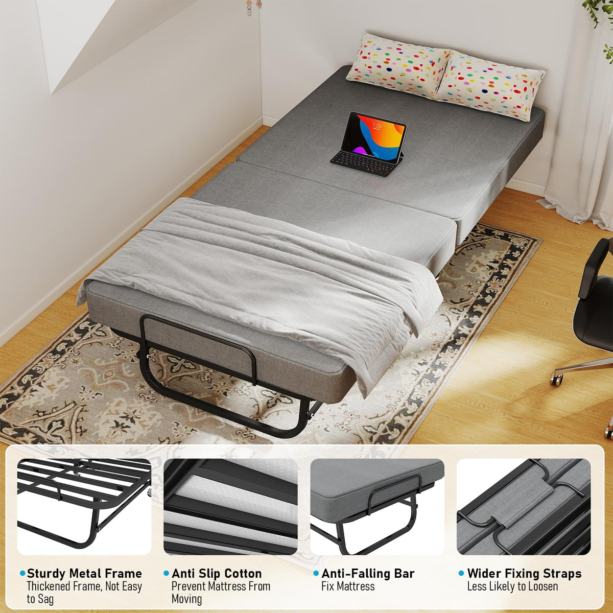 Folding Bed Portable Roll Away Bed 75" x 31" H7766