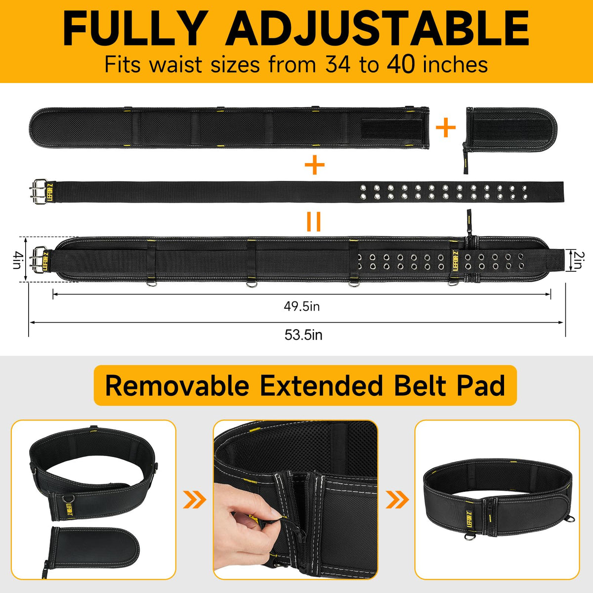 4-Inch Padded Heavy Duty Tool Belt with Suspenders D8700