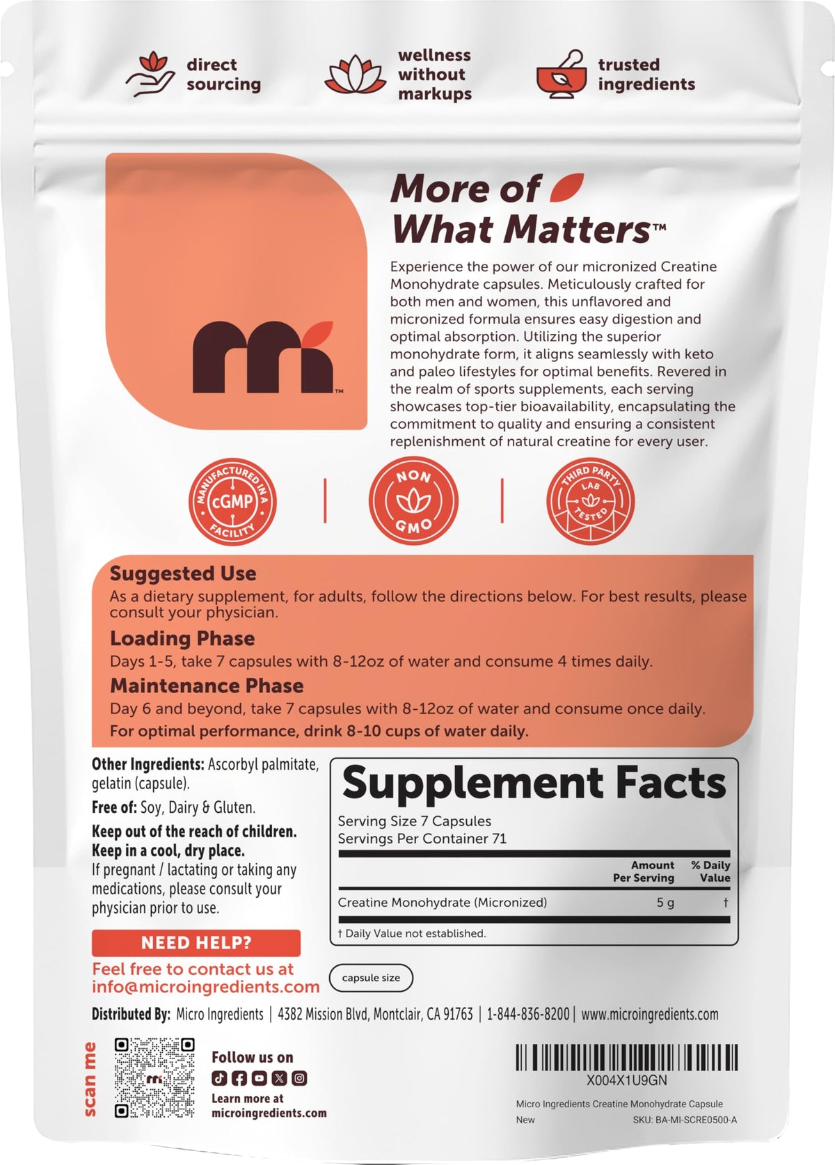Micronized Unflavored Creatine Monohydrate 5,000mg 500 Capsules B8085