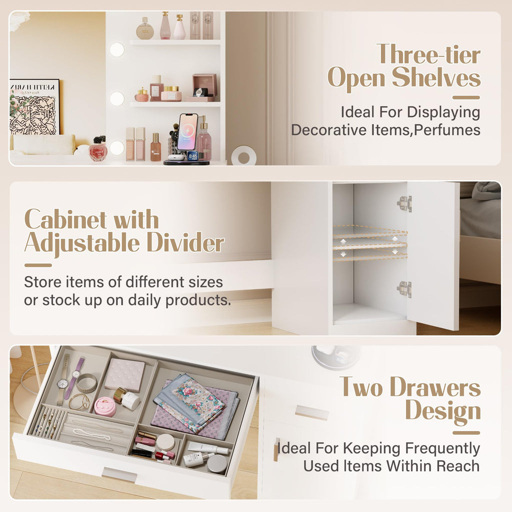 White Vanity Desk with Mirror & Charging Station N847