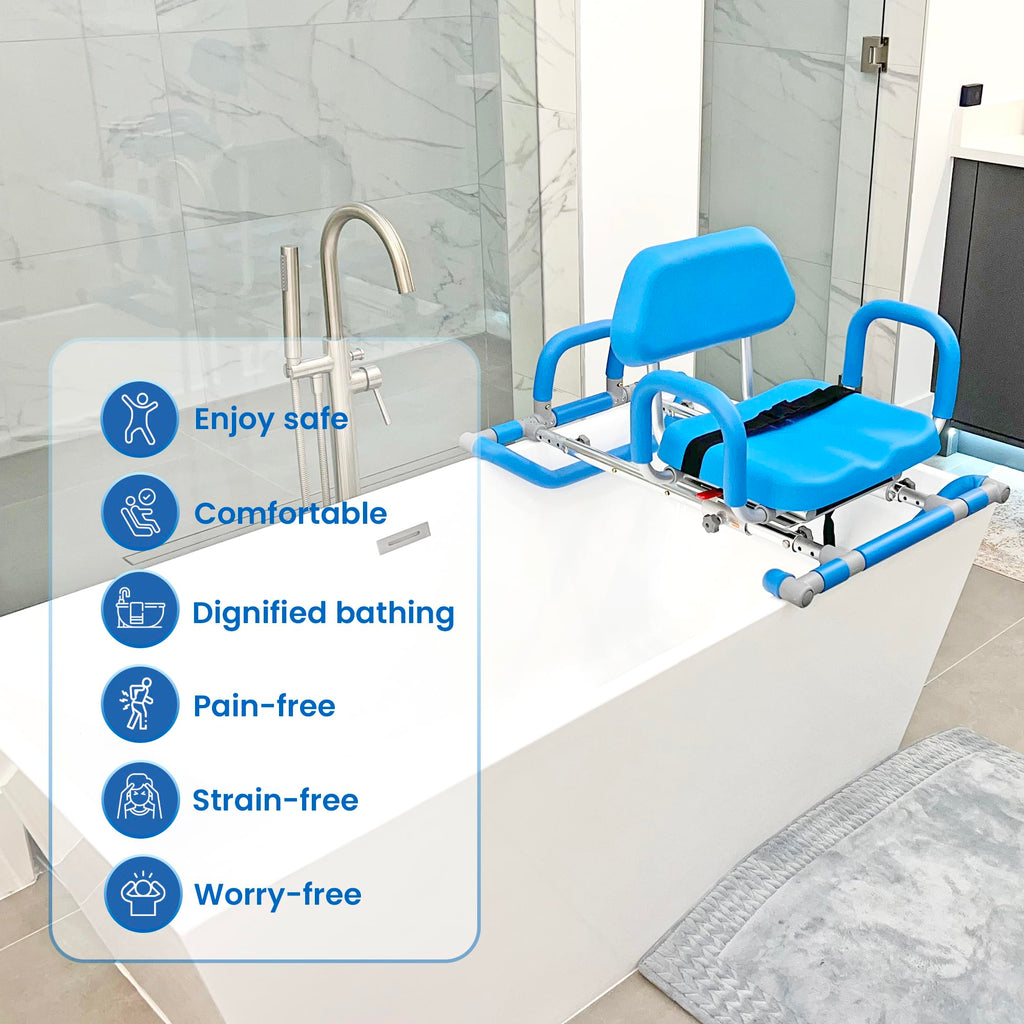 Blue Padded Sliding Shower Chair with Armrests K47132