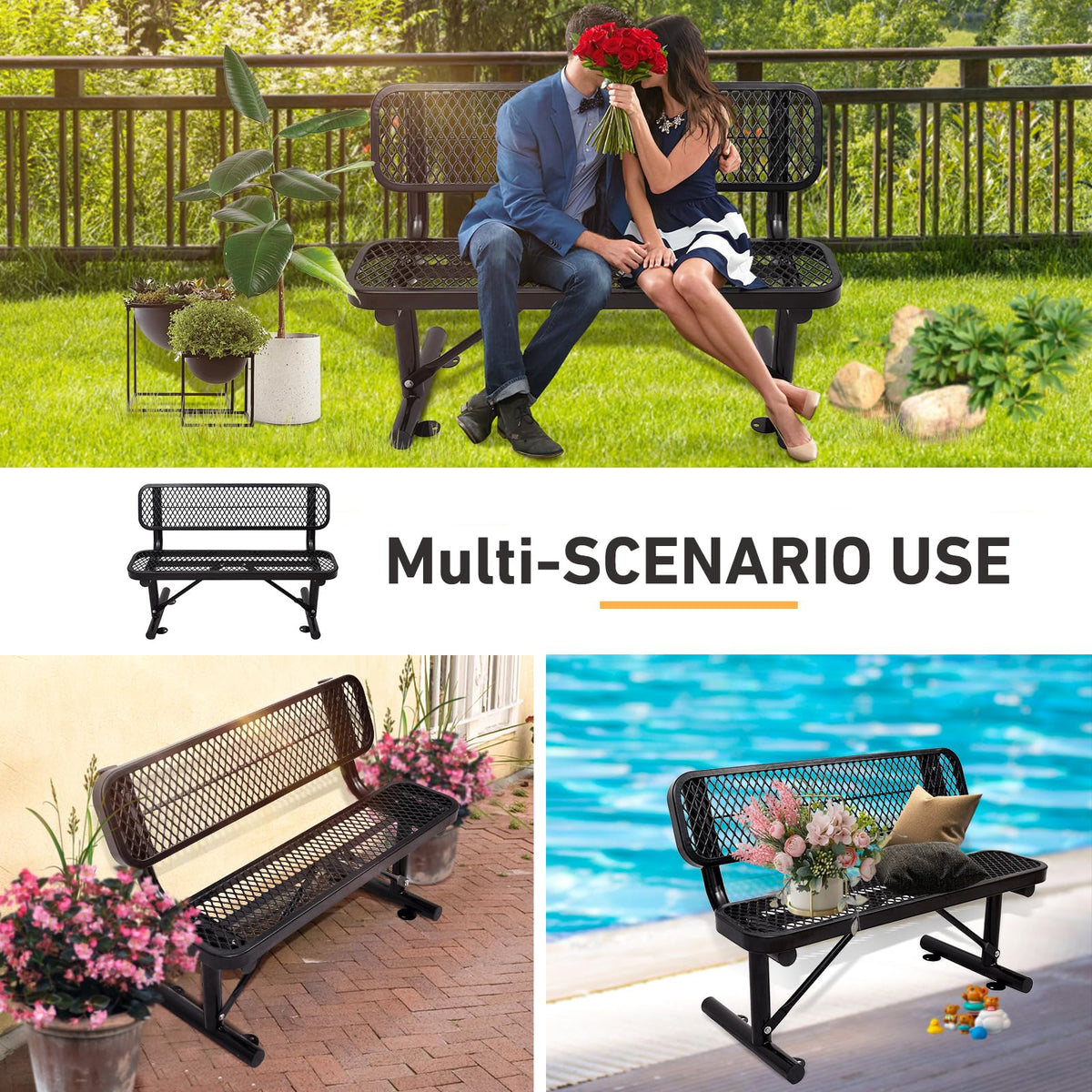 Metal Park Bench with Backrest I815131