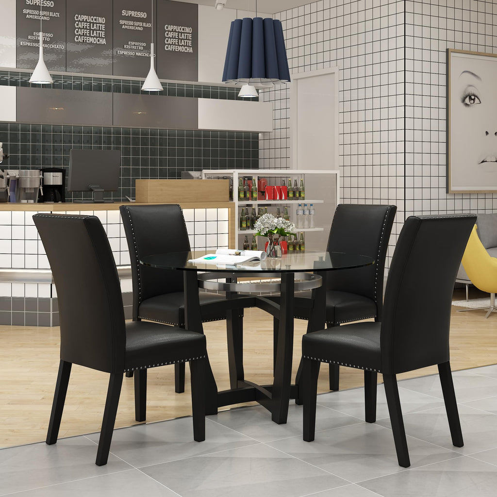 48" Glass Dining Table Set with 4 PU Leather Chairs B811549