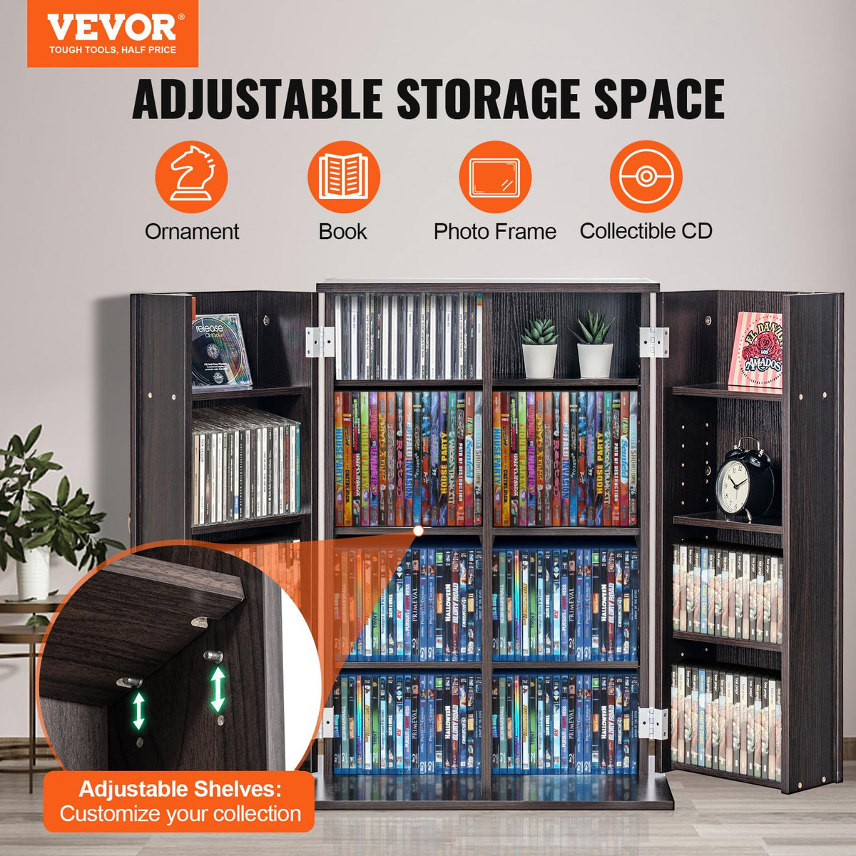Espresso Media Storage Cabinet with Doors and Shelves B6699