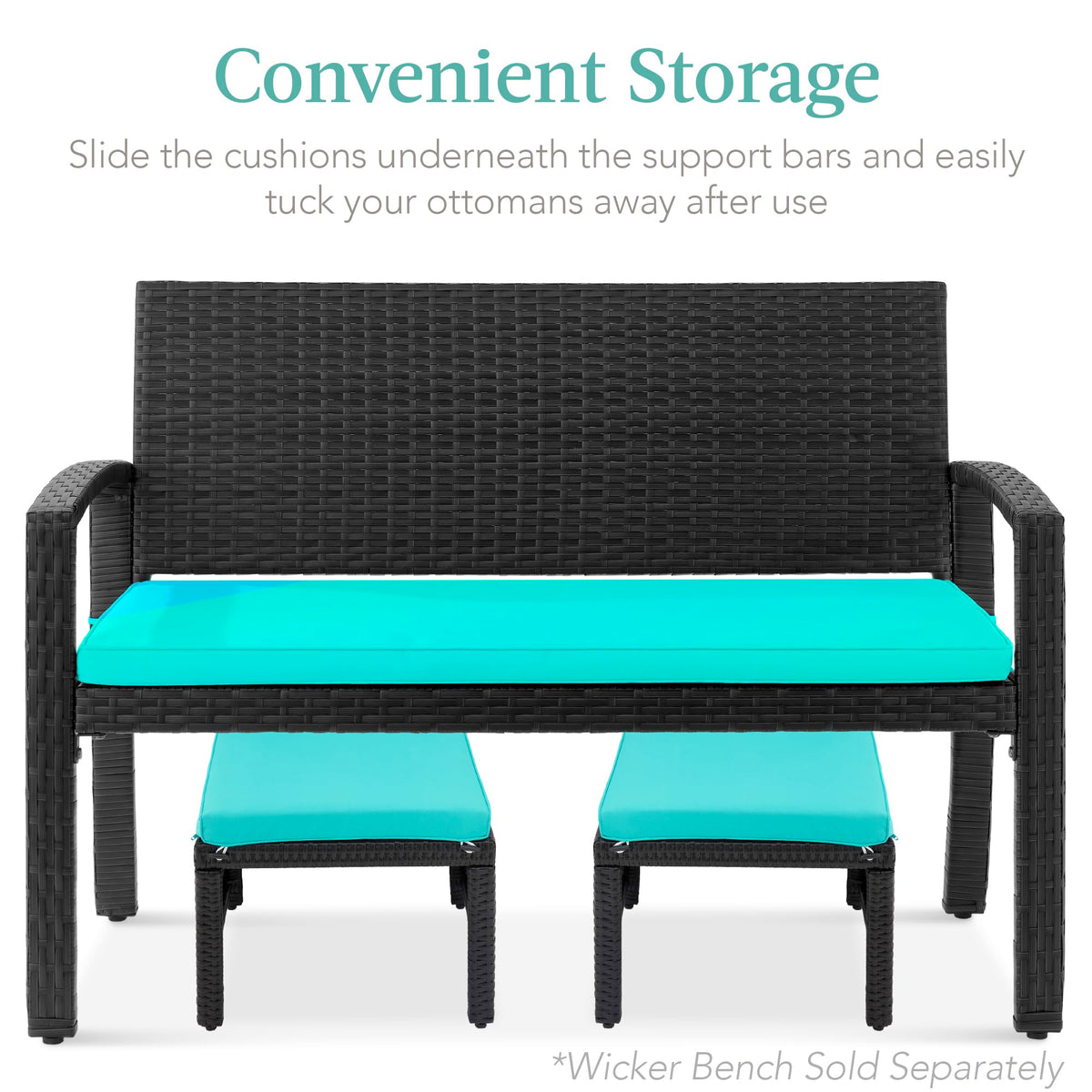 Set of 2 Wicker Ottomans with Removable Cushions M8588