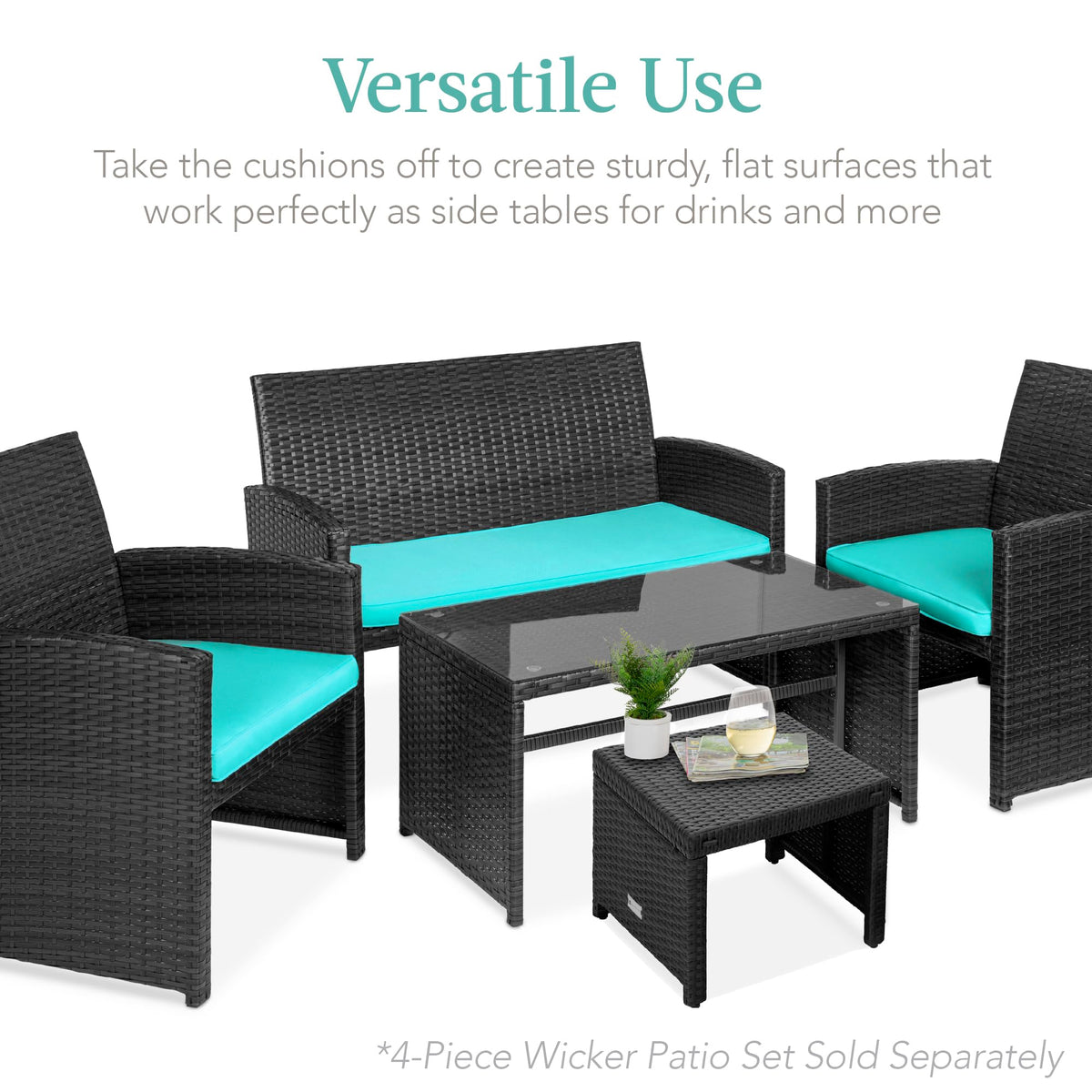 Set of 2 Wicker Ottomans with Removable Cushions M8588