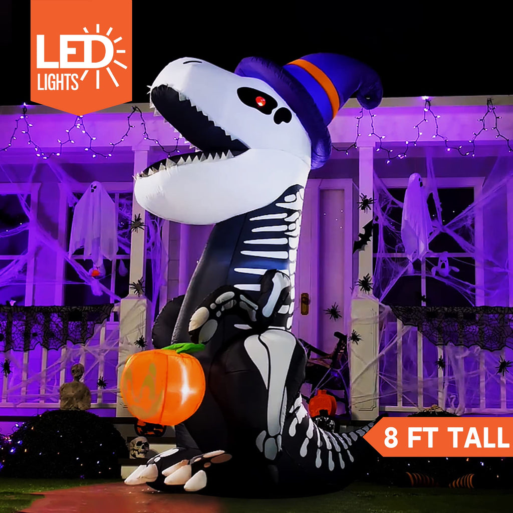 8 FT Inflatable Skeleton Dinosaur with Built-in LEDs V937