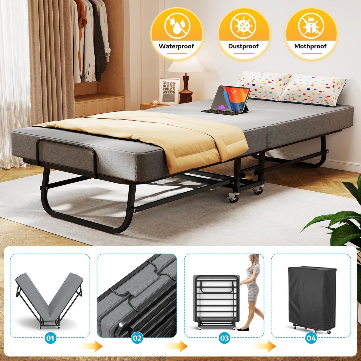 Folding Bed Portable Roll Away Bed 75" x 31" H7766