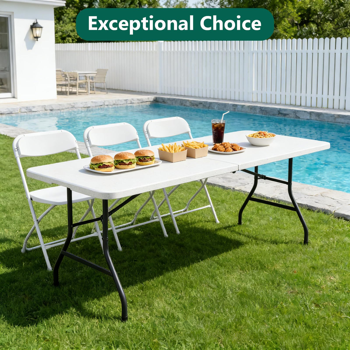 6FT Folding Table, Heavy Duty Plastic Utility Table with Handle, White, 2 Pack D16089