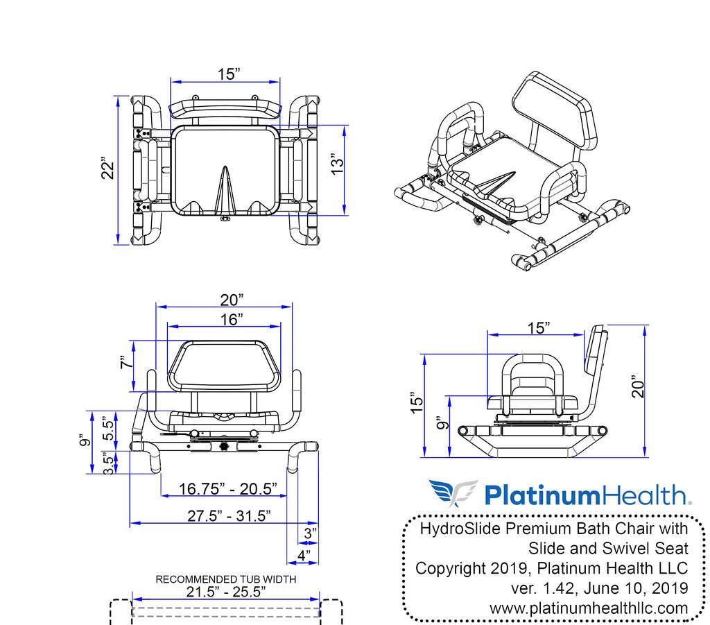 Blue Padded Sliding Shower Chair with Armrests K47132