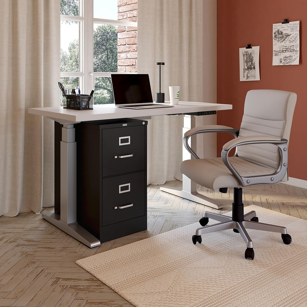 Black 2 Drawer Letter Size Lockable File Cabinet H9477