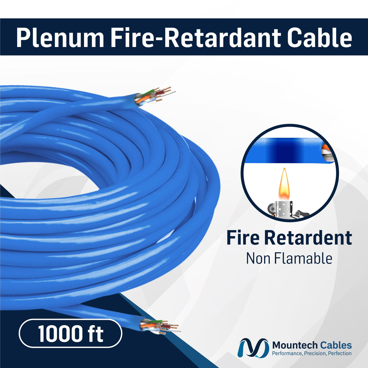 Cat6 Plenum 1000ft Pure Copper Ethernet Cable Blue C829734