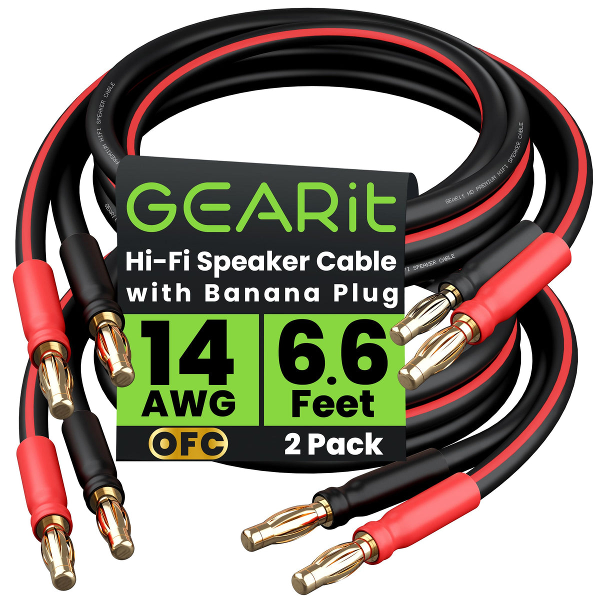 14 Gauge OFC Speaker Wire with Banana Plugs, 2 Pack 6.6 ft Each L3508