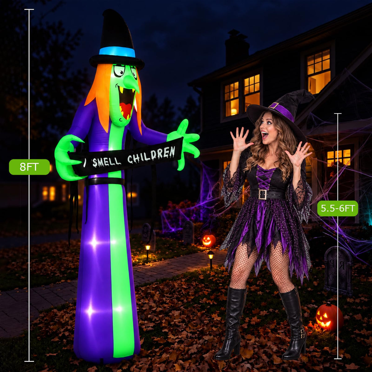 8FT LED Inflatable Witch Yard Decor R3584