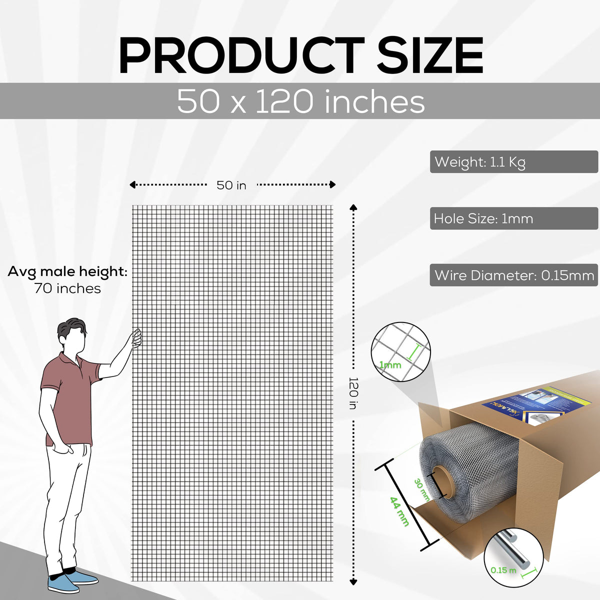 Stainless-Steel Wire Mesh Screen 50"x120" 30 Mesh V107