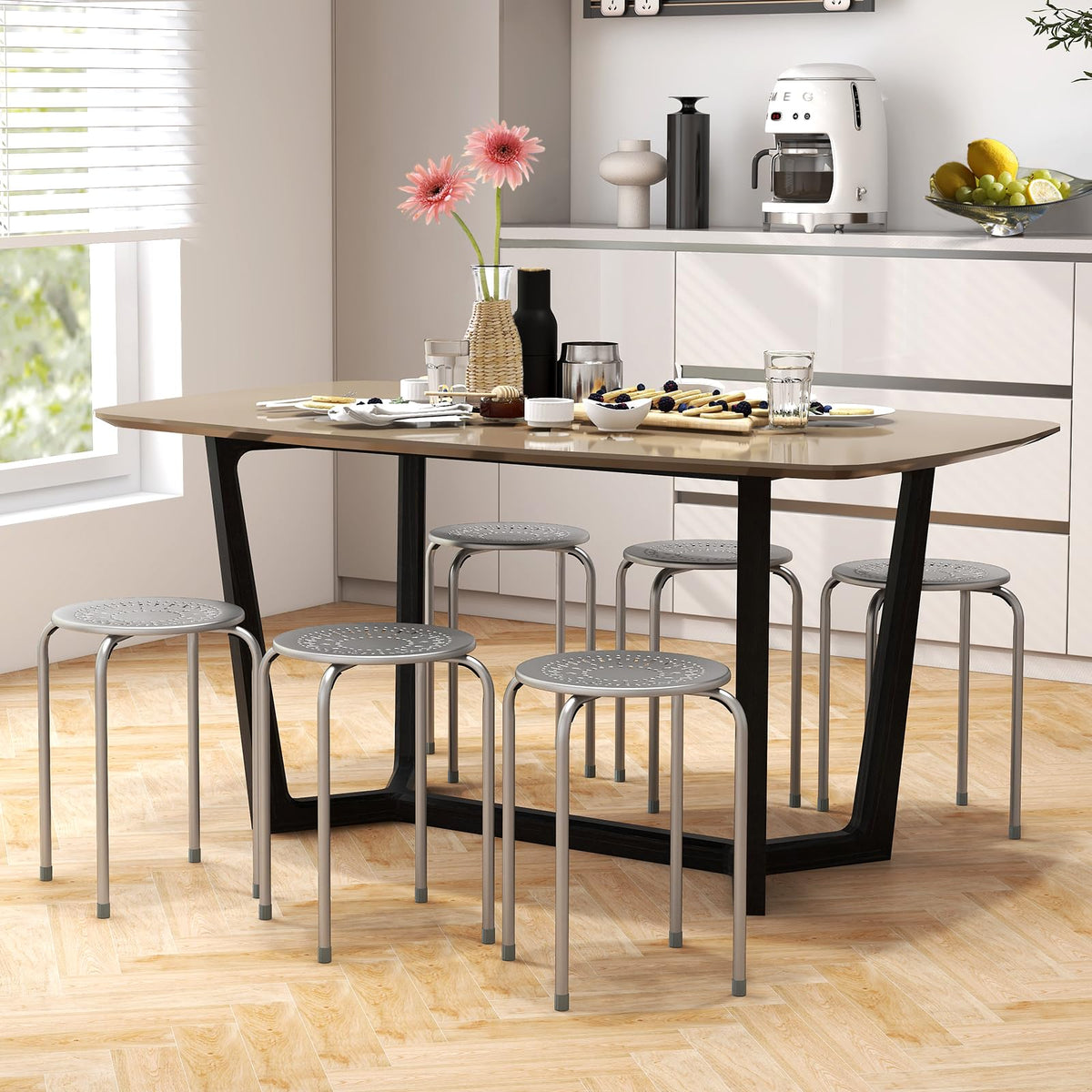 Grey 6 Pack Stackable Metal Stools R388505