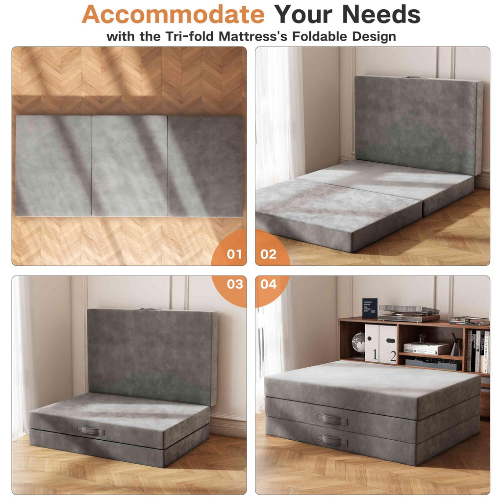 4 inch Twin Tri-Fold Memory Foam Mattress with Washable Cover I932330