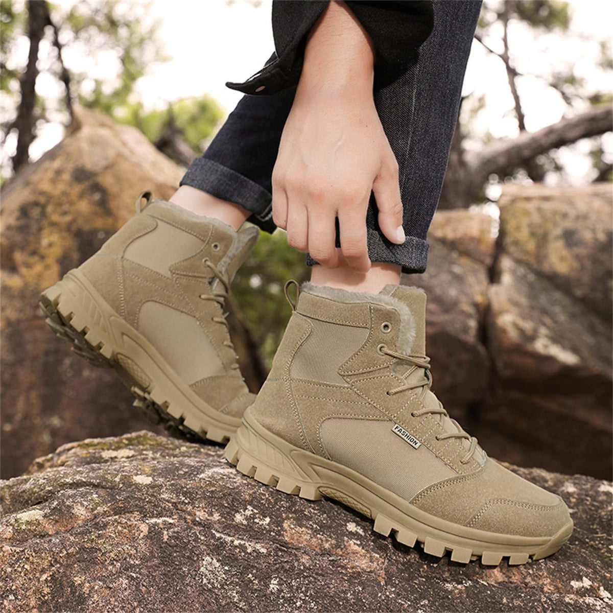 Mid Top Fur Lined Suede Leather Waterproof Military Tactical Boots F7015