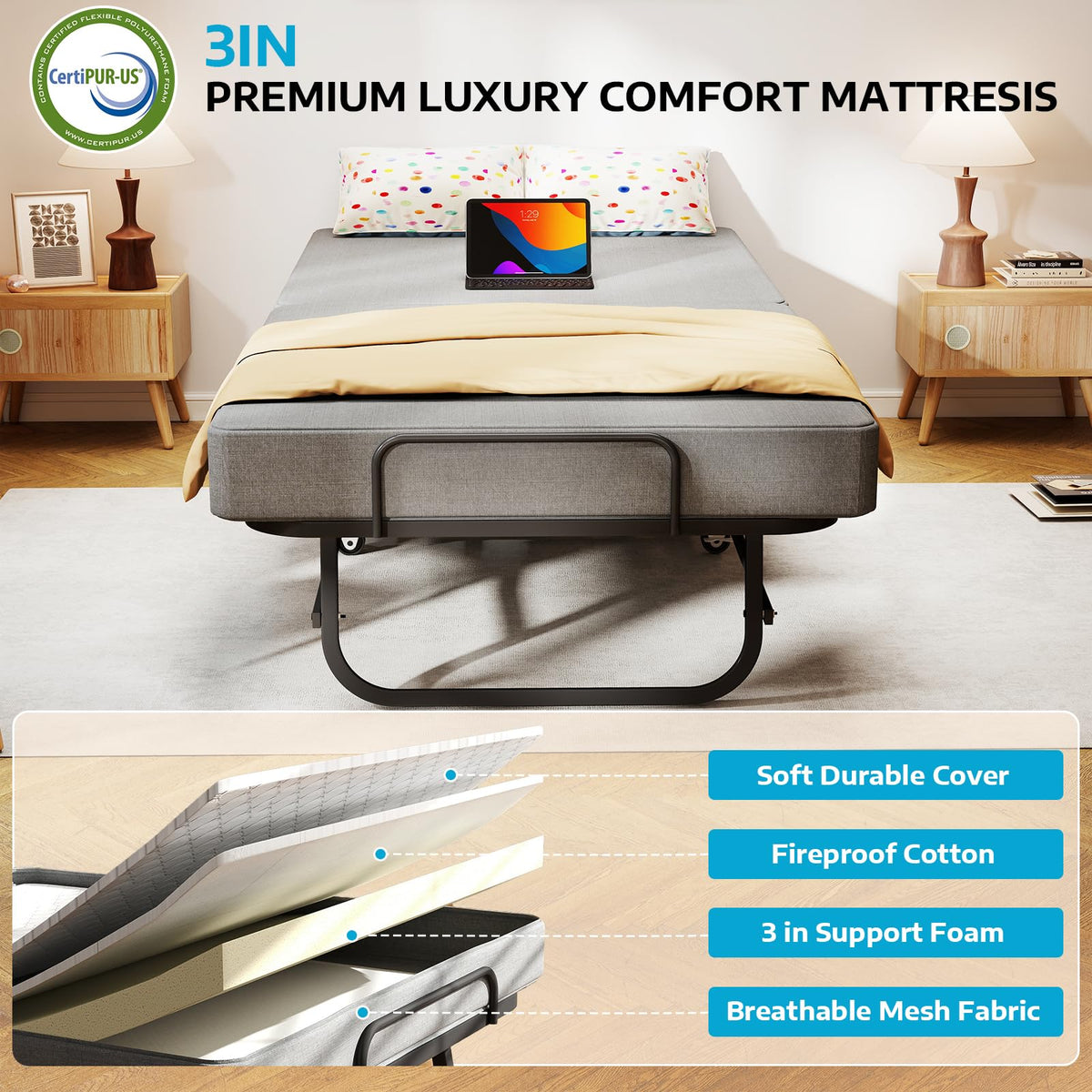 Folding Bed Portable Roll Away Bed 75" x 31" H7766