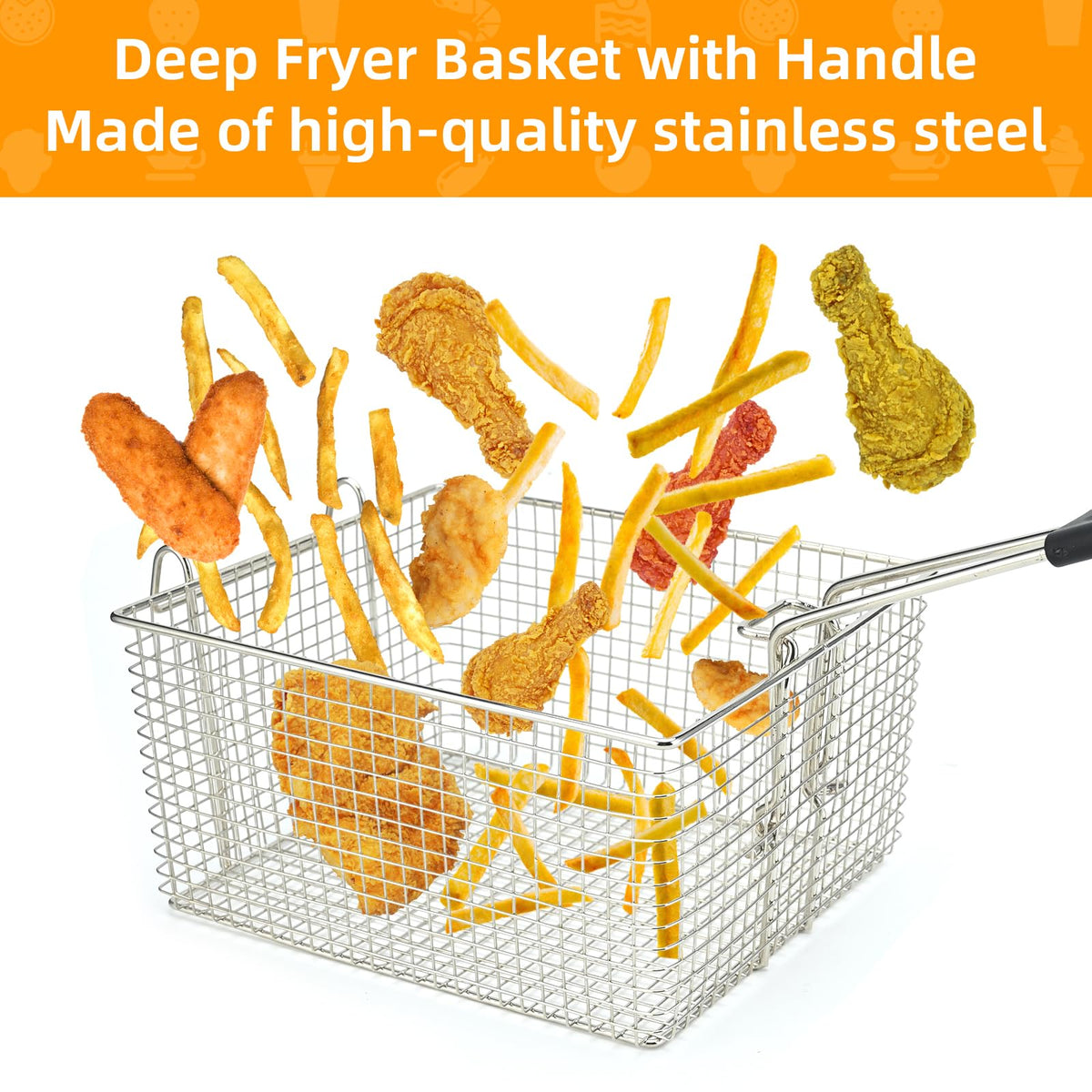 Electric Fryer Basket with Rubber Handle Grip, 2 Pcs I396