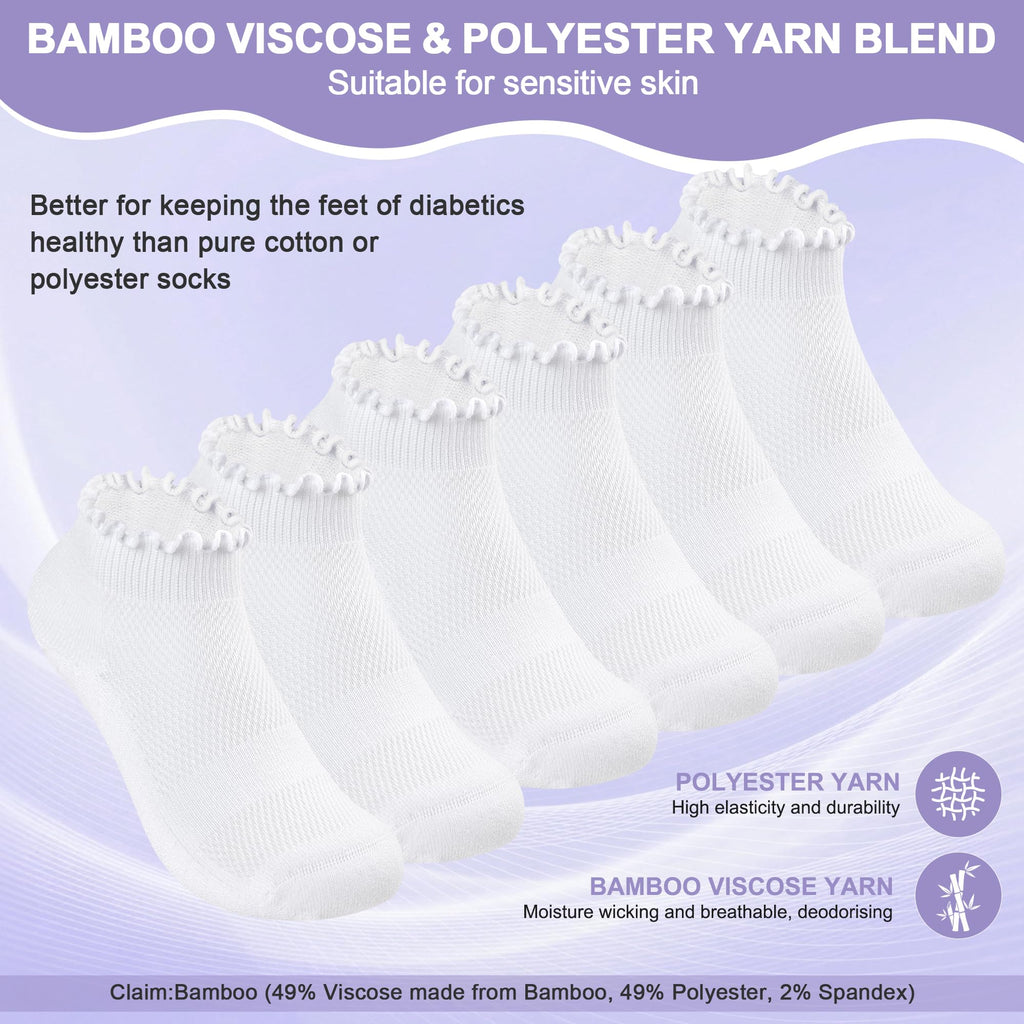 White Low Cut Diabetic Ankle Socks 6 Pairs M29700