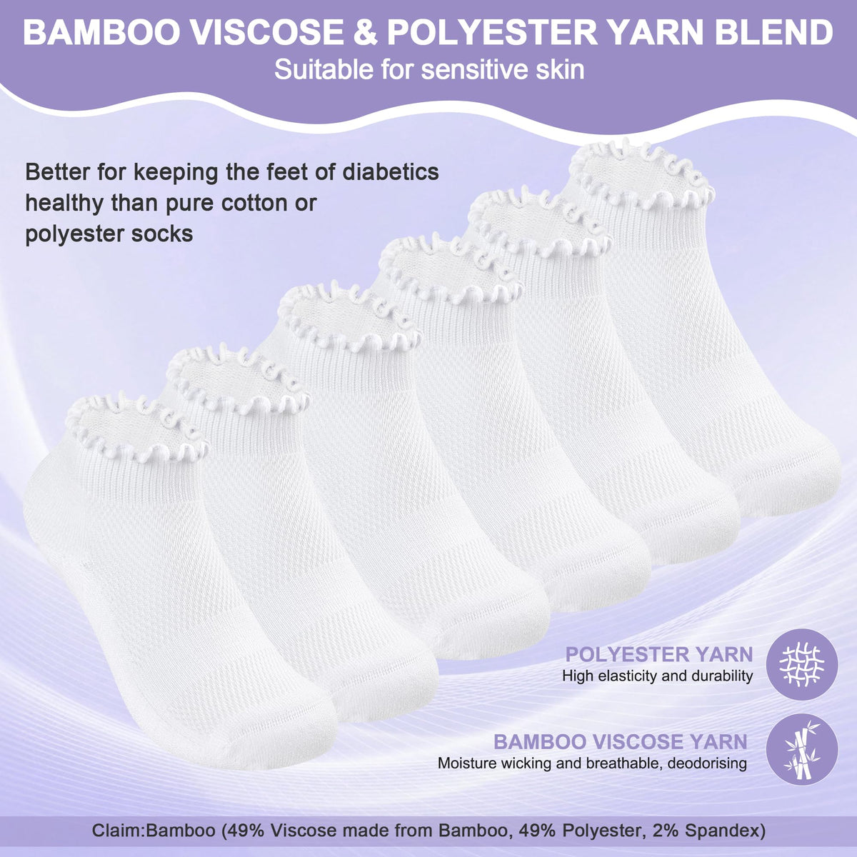 White Low Cut Diabetic Ankle Socks 6 Pairs M29700