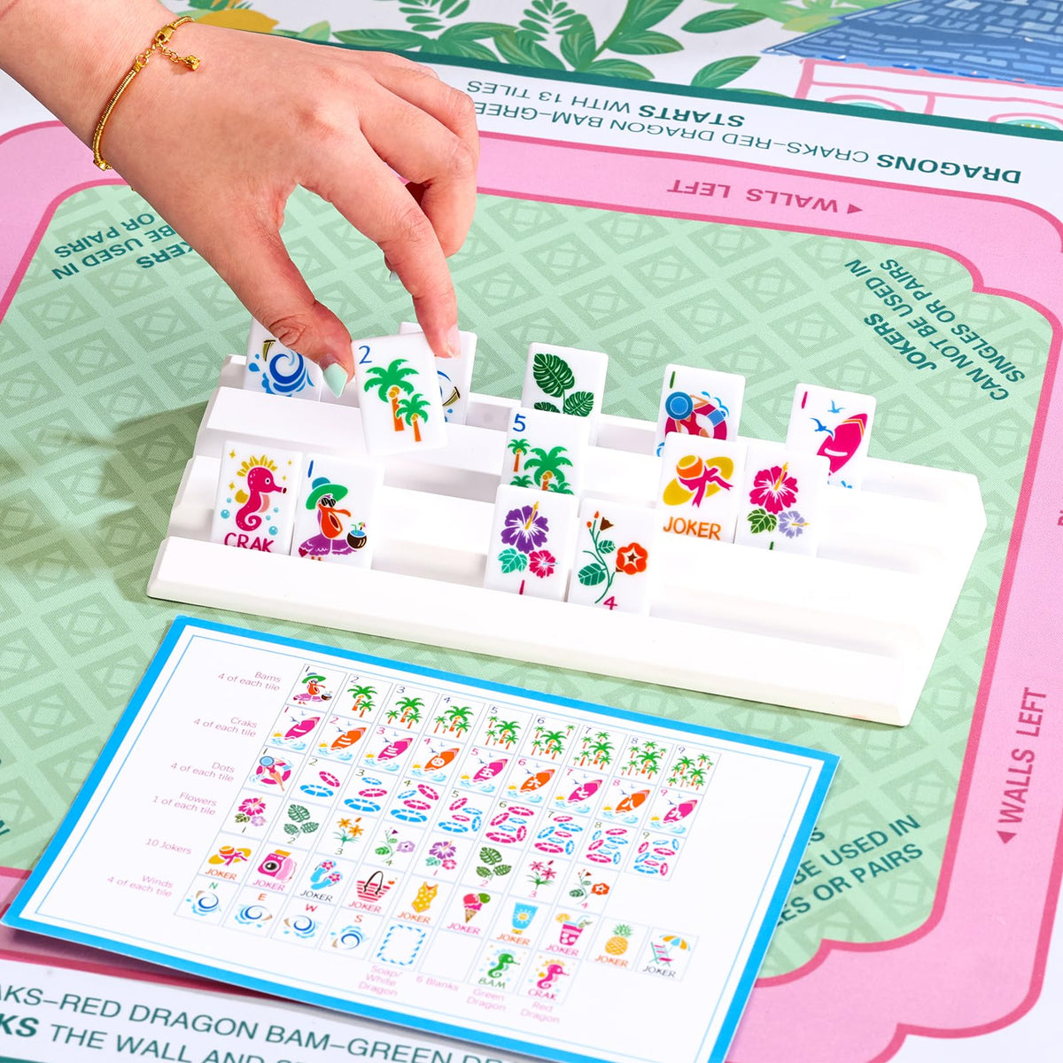 160 Tiles Thin Plastic Mahjong Set with Bag and 4 Racks H9440