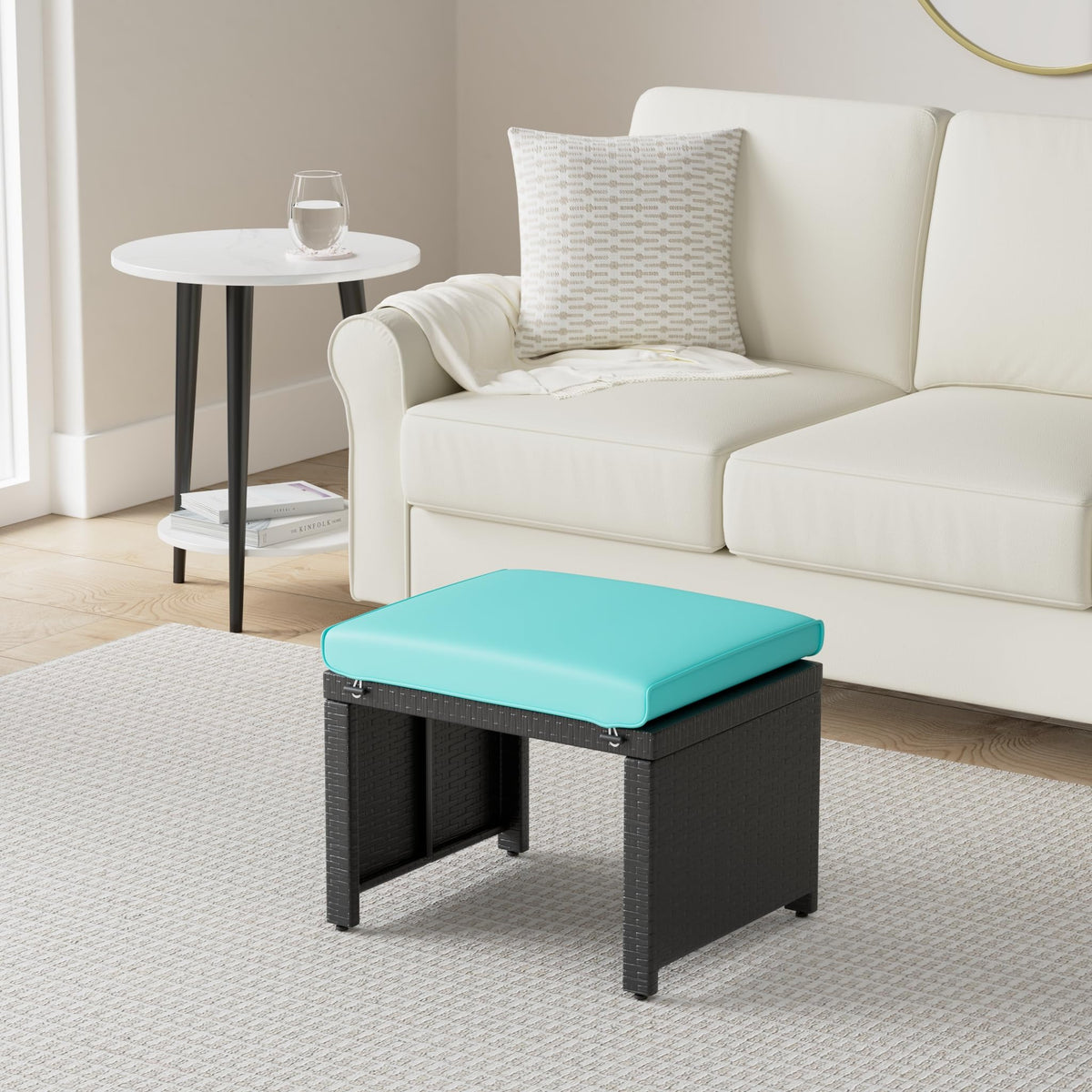 Set of 2 Wicker Ottomans with Removable Cushions M8588