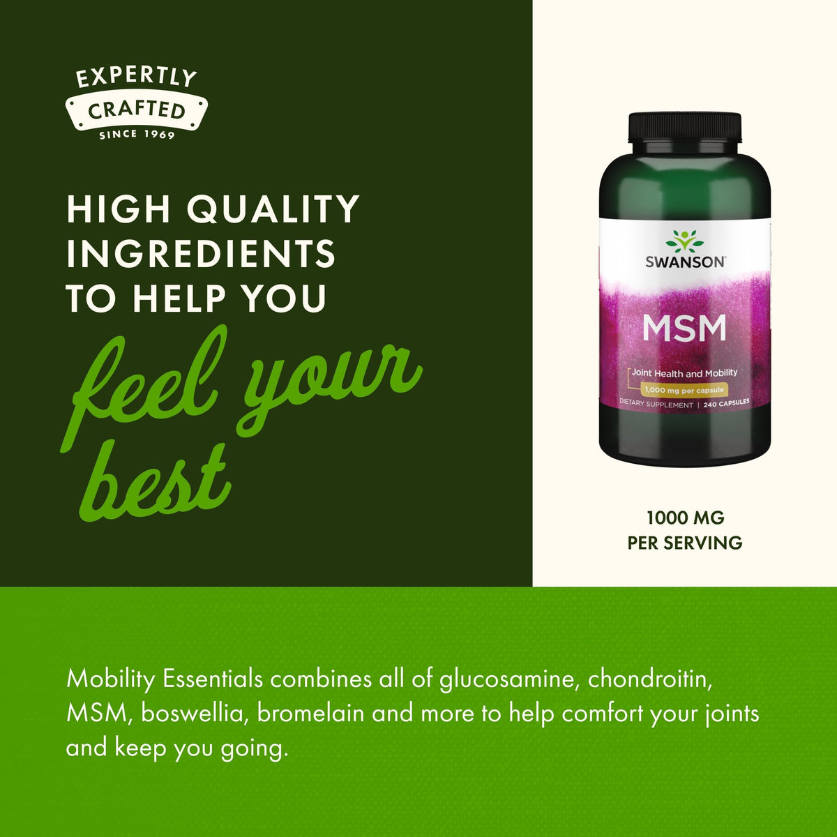 MSM Joint Health Supplement, 1000 mg, 240 Capsules H582670