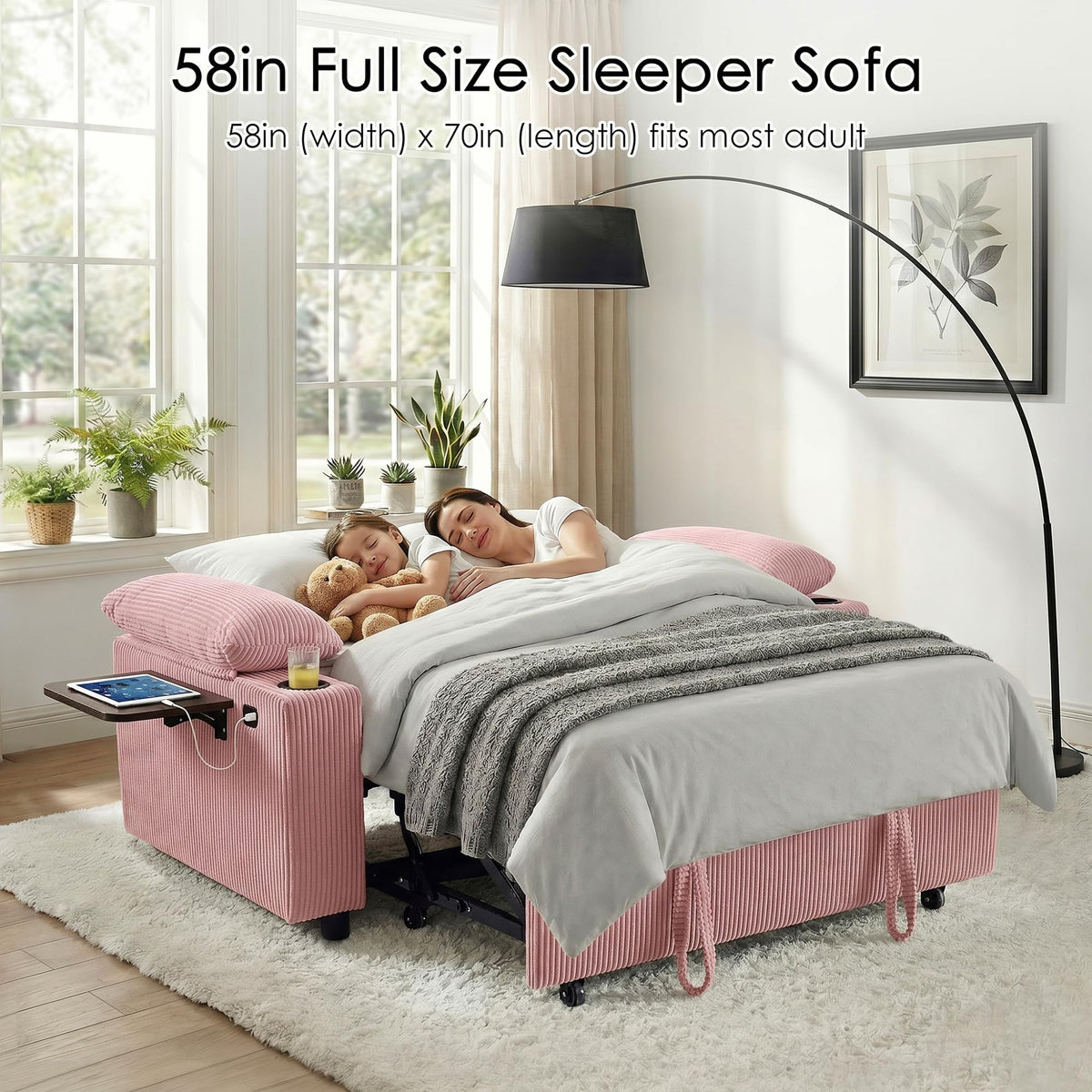 Pink Corduroy Full Size Sleeper Sofa Bed G329