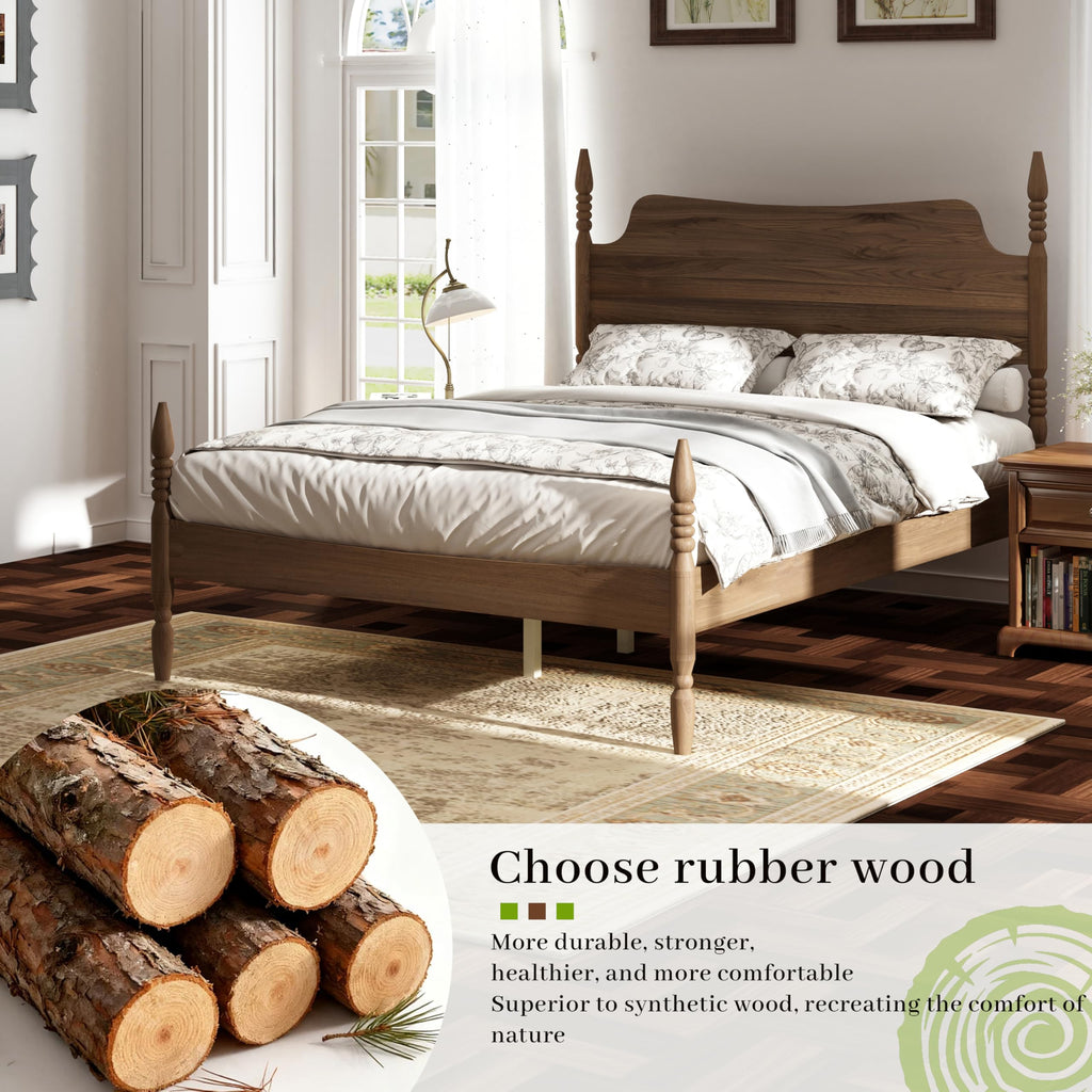 King Size Wood Platform Bed Frame with Curved Headboard S607787