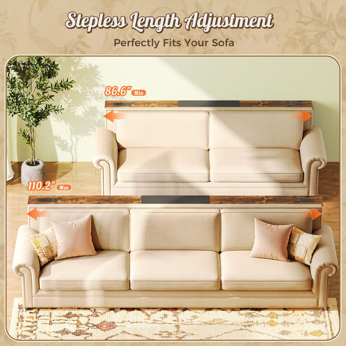 Narrow Sofa Table with 2 Power Outlets and USB-C Port Y828004