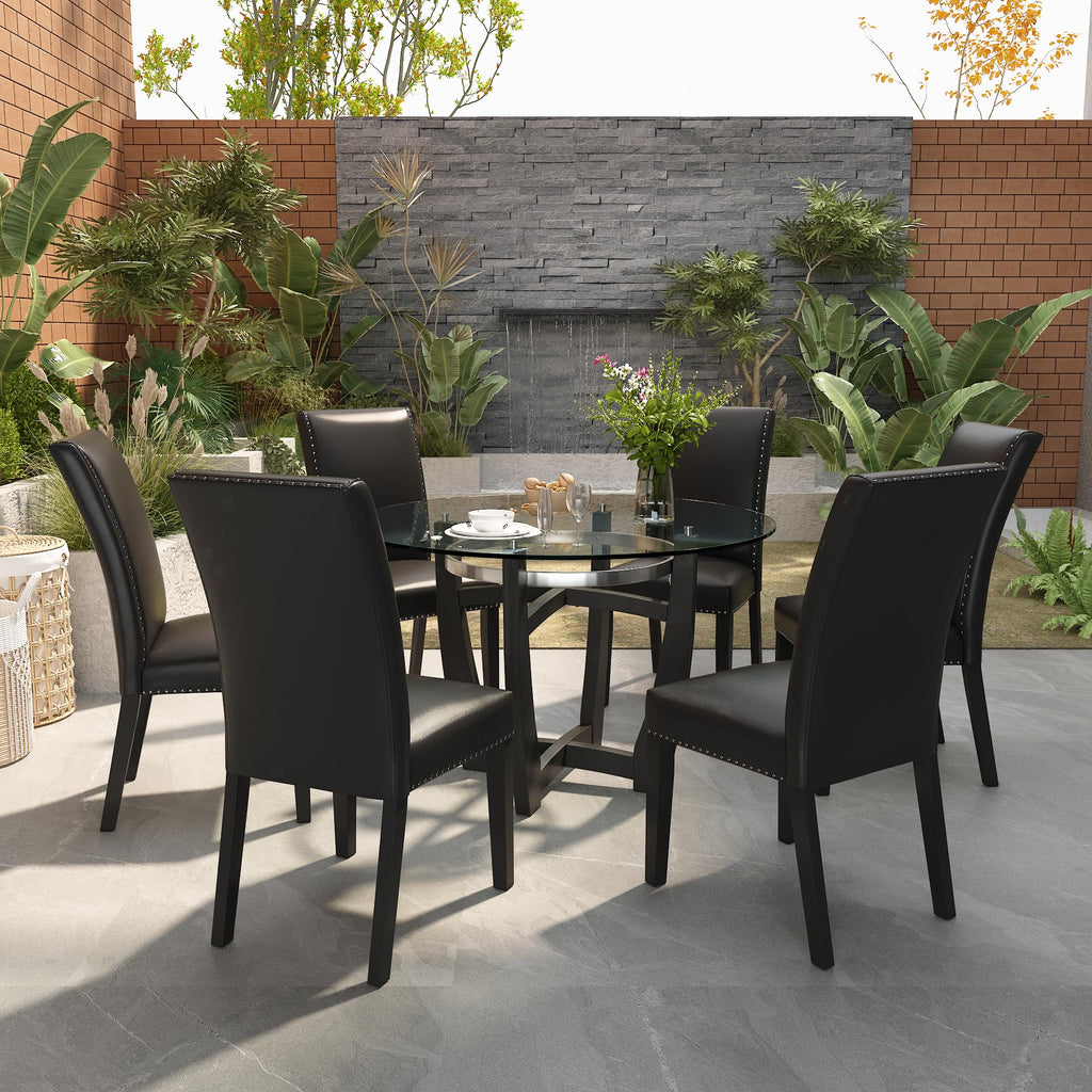 48" Glass Dining Table Set with 4 PU Leather Chairs B811549