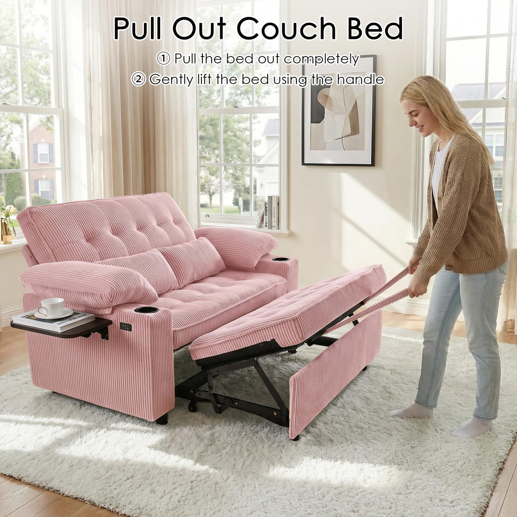 Pink Corduroy Full Size Sleeper Sofa Bed G329