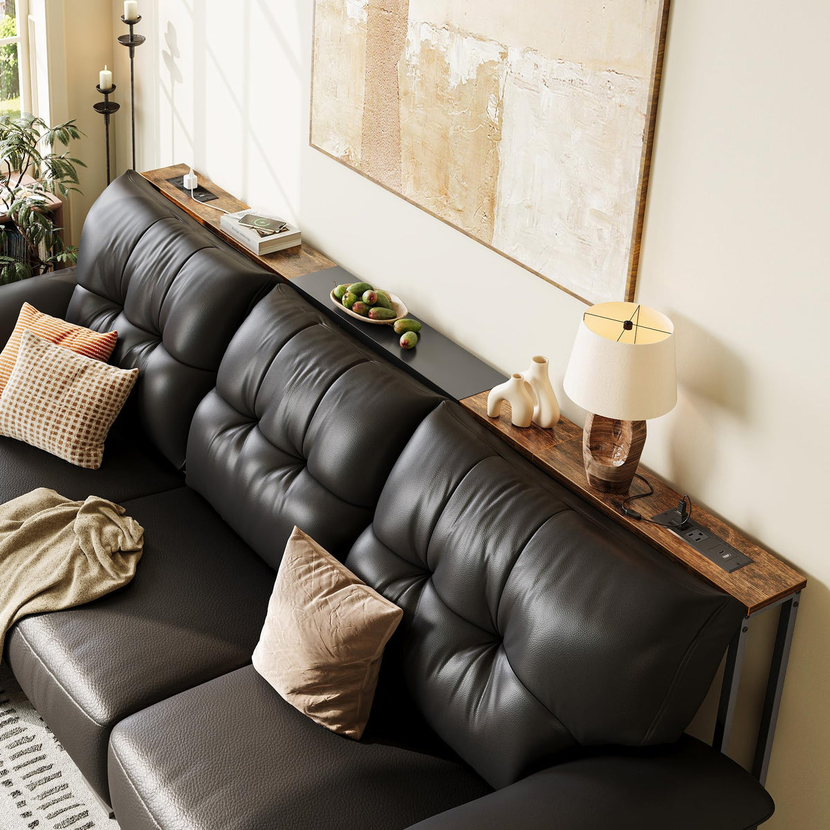 Narrow Sofa Table with 2 Power Outlets and USB-C Port Y828004