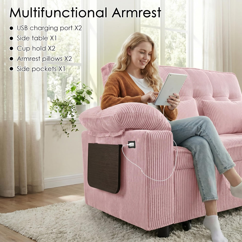 Pink Corduroy Full Size Sleeper Sofa Bed G329