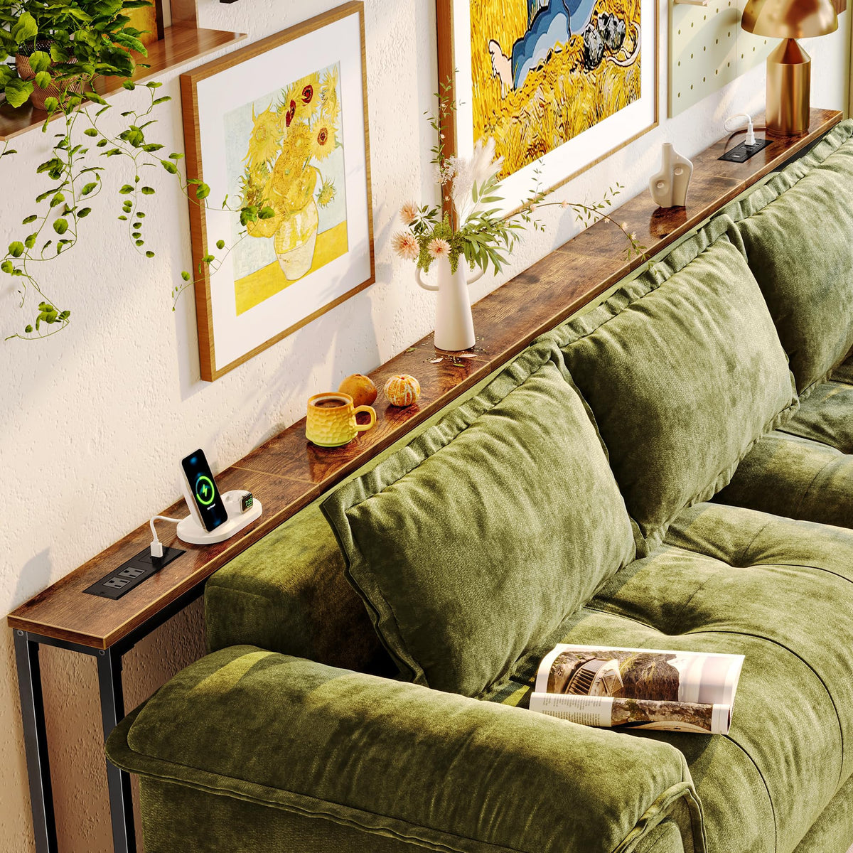 110.2 Inch Narrow Sofa Table with Power Outlets and USB-C Ports J114